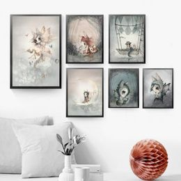 one piece Wall Art Fashion girl abstract painting Abstract rabbit hd Printed kids Wall Art Prints Poster rabbit boy and girl bedro228Q