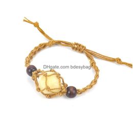 Charm Bracelets Irregar Natural Crystal Stone Handmade Braided Adjustable Beaded Rope Jewelry Fashion Accessories Drop Delivery Dh7Mw