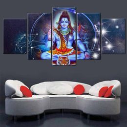 Canvas HD Prints Painting Living Room Wall Art 5 Pieces Hindu Lord Modular Home Decor Poster Shiva And Bull Nandi Pictures321Q