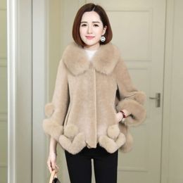 Sheep Fleece Haining 2023 Women's Winter New Short Fashion Fox Collar Fur Particle Wool Coat 9100