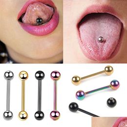 Tongue Rings 10 Pcs/Lot Tongue Piercing 316L Surgical Steel Industrial Barbell Lip Stud Bar Tragus Cartilage Earring Body Jewelry Dro Dh6Gx