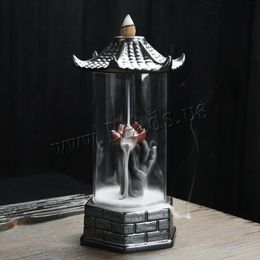 Pagoda Shape Backflow Incense Burner With Acrylic Protective Cover Ceramic Smoke Waterfall Incense Aromatic Holder Home Decor215V