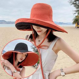 Berets Anti-UV Bucket Hat Spring Summer Foldable Big Brim Fisherman Cap Double-Sided Portable Panama Women Men