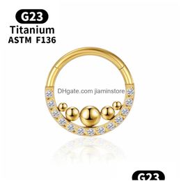 Nose Rings & Studs Tragus Piercing Titanium Cartilage Helix G23 Ball Earrings Zircon Septum Labret Hinge Section Body Jewellery Woman Y Dhuyd