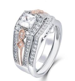 Wedding Rings 2pcsset Fashion Square Crystal Set For Women Luxury Elegant Geometric Bride Promise Engagement Ring Boho Jewelry3912343