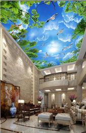 beautiful blue sky white clouds green leaves ceiling zenith mural wall papers home decor designers6831340