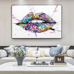 Modern Graffiti Art Canvas Paintings Abstract Lips Posters and Prints Wall Art Pictures for Living Room Home Decor Cuadros No Fra292Z