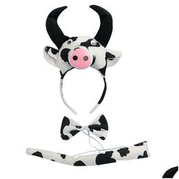Hair Accessories Child Adts Cow Milk Horn Ear Headband Animal Cosplay Costume Band Birthday Party Props Baby Shower Haiband Drop Deliv Otksq