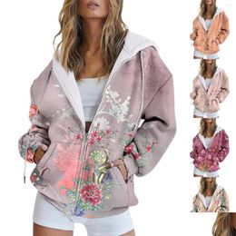 Mulheres Hoodies Moletons Baggy Moda Outono e Inverno Quente Colorf Retro Flor Impressão Casual Bolso Manga Longa Sem Mangas Drop de Otgpu