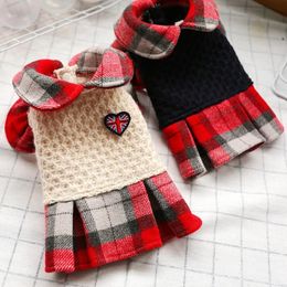 Dog Apparel College Style Puppy Cat Dresses For Yorkies Chihuahua Clothing Soft Plaid Pet Dogs Cats Pets Tutu Skirt Dress249E