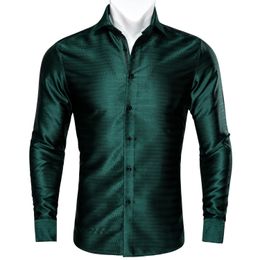 Barry.Wang Luxury Green Solid Silk Shirts Men Long Sleeve Casual Flower Shirts For Men Designer Fit Dress Shirt BY-0055 240304