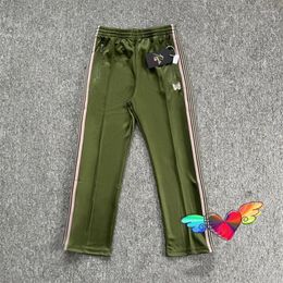 Men's Pants Poly Smooth Green Needles Track Men Women Woven Stripes Embroidered Butterfly Zipped AWGE Trousers