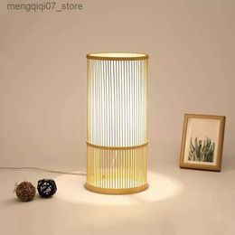 Lamps Shades New Chinese Style Bamboo Weaving Table Lamp Creative Handmade Rattan Bedroom Decoration Bedside E27 Table Light L240311