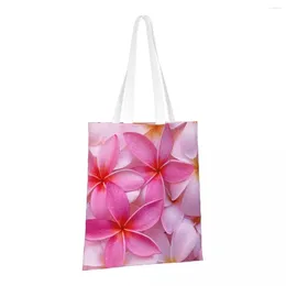 Shopping Bags Tropical Pink Plumeria Flowers Reusable Grocery Folding Totes Washable Lightweight Sturdy Polyester Gift