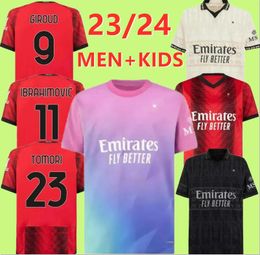 23/24 acMilan Soccer Jerseys Football Shirt 2023 2024 Maglia MiLAno Kids Kit Home Maglie da Calcio Training Away 3rd 4th Fan Player Version IBRAHIMOVIC GIROUD BRAHIM