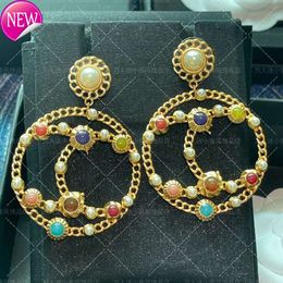 DF2023 Autumn/Winter Latest Small Fragrant Wind Round Circle Water Diamond Brass Earrings with High Quality Light Luxury and High end Earring Earrings and Earrings