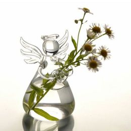 Beautiful Modern Cute Glass Angel Shape Flower Plant Hanging Vase Home Office Wedding Decor 1pcs210K