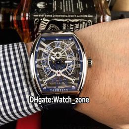 Cheap New Saratoge Vanguard Yachting Gravity Steel Case V45 T GR YACHT SQT Blue Skeleton Dial Automatic Mens Watch Leather Gent Wa227k