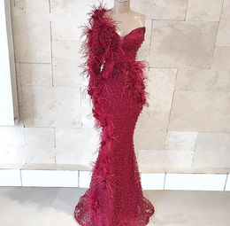 Feather Beaded Formal Evening Dress Custom Made Muslim Arabic Prom Dresses 2019 Robe De Soiree Turkish Party Gowns8902960