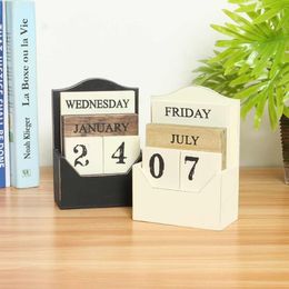 Reusable Vintage Wooden Calendar Desktop Calendar Perpetual wood Block Office Home Decor table DIY Planner Retro Rustic261v