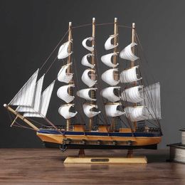 Mediterranean Style Wooden Sailboat Model Wine Cabinet Decor Wooden Boat Craft Furnishings 210607249Q