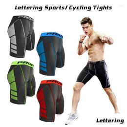 Motorcycle Apparel Letter Cycling Shorts Sports Tight Men Fitness Pants Running Training Leggings High Elasticity Breathabilit Drop De Otbd6