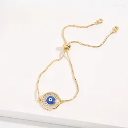 Charm Bracelets 18K Gold Plated Greek Eye Jewellery Supplies Adjustable Chains Blue Round Evil Hamsa Fatima Bracelet For Women Men