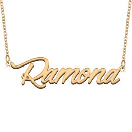 Ramona Name Necklace Custom Nameplate Pendant for Women Girls Birthday Gift Kids Best Friends Jewellery 18k Gold Plated Stainless Steel