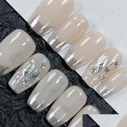 False Nails Emmabeauty Nude Mirror Hand Painted Removable Reusable High Quality Handmade Press On Nails.No.D905. Drop Delivery Health Ot54N