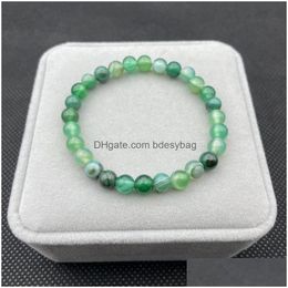 Beaded Natural Agate Stone Handmade Strands Charm Bracelets For Women Men Elastic Bangle Party Club Fashion Jewelry Drop Delivery Dhhxy