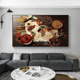 Kitchen Wall Decorations Colourful Spices Food Map For Restaurant Home Decor Canvas Paintings Modern Poster Art Cuadros Print252V