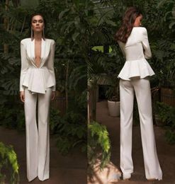 Chic Women Suits Evening Dresses Sexy Deep V Neck Long Sleeve Pant Suit Prom Gowns Party Wear1297657