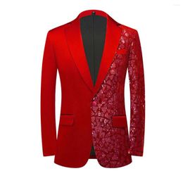 Men's Suits Mens Red Patchwork Triangle Sequin Blazer Suit Jacket One Button Slim Fit Tuxedo Blazers Men Dinner Wedding Banquet Prom Costume