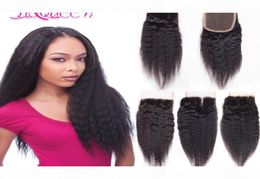 Brazilian Virgin Human Hair 4x4 Lace Closure Kinky Straight Weaves Closure Full Density Unprocessed Natural Color Kinky Straight7017314