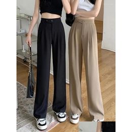 Women'S Pants & Capris Womens Pants Wide Leg Women Sagging Sensation Loose Black White Suit Autumn Korean High Waist Tailoring Drop D Dh7Nh