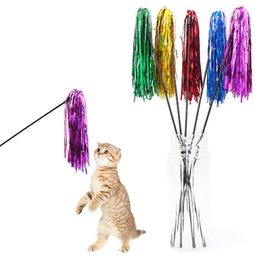 5pcs lot Colorful Ribbon Cat Toy Wand Funny Kitten Teaser Toys 50cm Long Plastic Stick Pet Cats Toys For Interactive Play Random266C