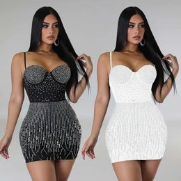 Fashion Womens Wear Mesh Rhinestone Sleeveless Slip Dress