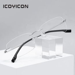 Rimless Pure Eyeglass Men Square Business Prescription Glasses Frame Ultralight Frameless Myopia Optical Eyewear TC007 240228