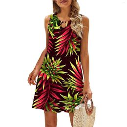 Casual Dresses Women Summer Printed Tank Sleeveless Dress Hollow Out Loose Beach V Neck Fashionable 2024