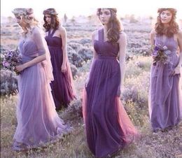 Soft Tulle long Convertible Bridesmaid Dresses Purple 2019 Pleated Wedding Guest Dress Vestido Madrinha Sukienka Wesele5842242