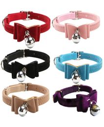 Safety Elastic Bowtie Bell Cat Kitten Collar Velvet Bow Tie Little Pet Neck Chain For Cats Pet Products 6 Colors3456366