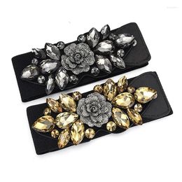 Belts Fashion Women's Wide Waist Cover Accessories Elastic Chain Vintage Flower Belt Decoration Rhinestone