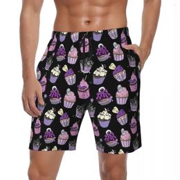 Men's Shorts Bathing Suit Cartoon Gothic Board Summer Funny Ice Creams Hawaii Beach Sports Surf Quick Drying Trunks