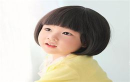 WoodFestival Child Wig Short Black Srtaight Synthetic Children Wigs SDark Brown Hair For Little Girls Kids6628296