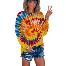 2024 woman designer shirt Autumn/Winter New Womens Tie Dyed Printed Split Long sleeved T-shirt for Women cotton blouse Fashion and leisure ladies shirtsGIER