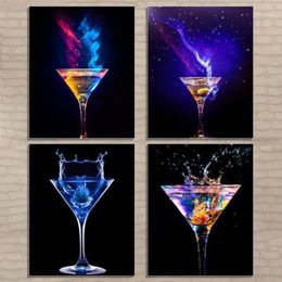 Blue Light Wine Glass Canvas Poster Bar Kitchen Decoration Painting Modern Home Decor Wall Art Picture Dining Room Decoration1291c