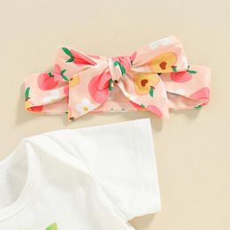 Clothing Sets Baby Girls Summer 3PCS White Short Sleeve Romper Tops Peach Print Flared Pants Headband