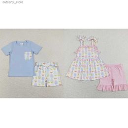 T-shirts Wholesale Toddler Easter Set Kids Colourful Eggs Tops Boutique Shorts Children Spring Outfit Matching Baby Boy Girl Clothing L240311