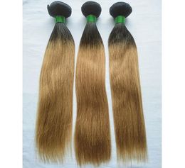 T1B27 Honey Blonde 3 Bundles Ombre Coloured Brazilian Hair Weave Wefts Straight Human Hair Weaves Non Remy Coloured Hair Extensions8293534