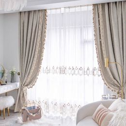 Curtains French Rococo Embossed Curtains Tassel Lace Blackout Curtains for Bedroom Living Dining Room Luxury Embroidery Romantic